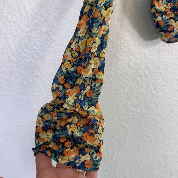 ASTR The Label Top Womens XS Floral Ruched Puff Sleeve Blouse Cottagecore Boho - Picture 6 of 11